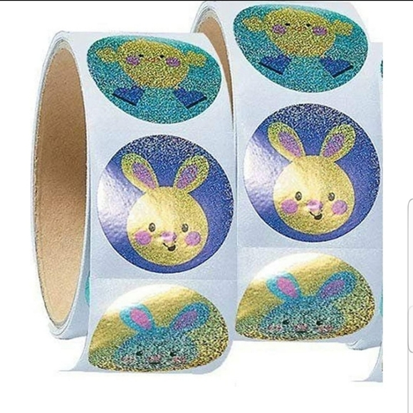 100 1.5"  Stickers Prismatic Easter Bunny & Chick - Picture 7 of 7